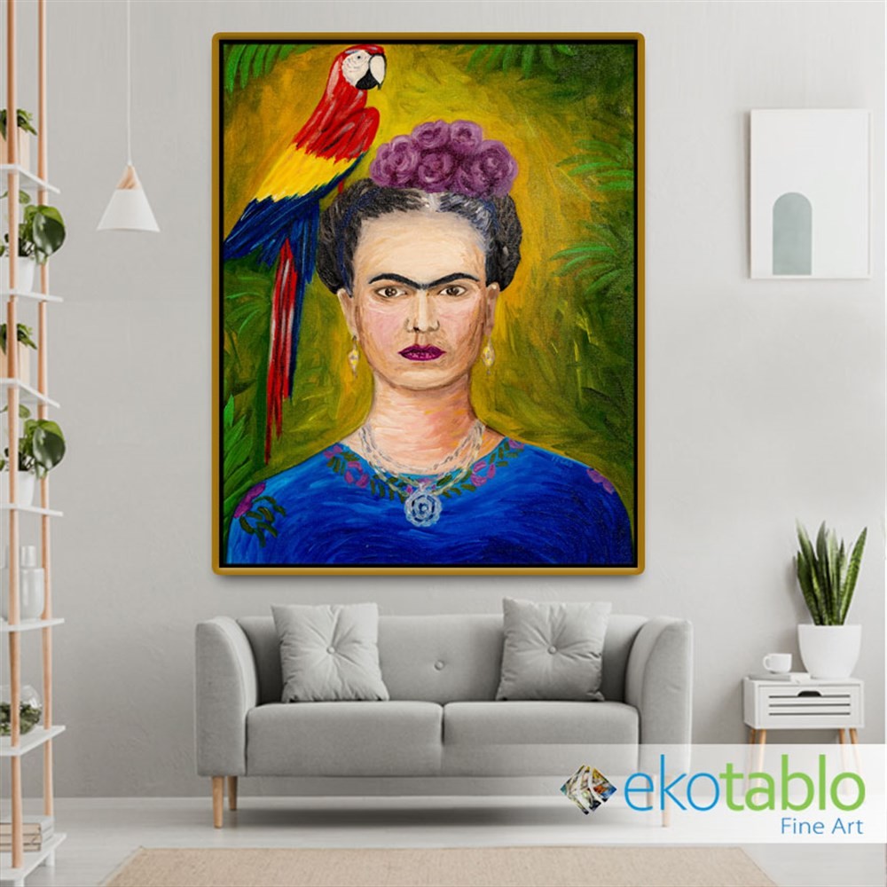 Papağanlı Frida Pastel Kanvas Tablo main variant image