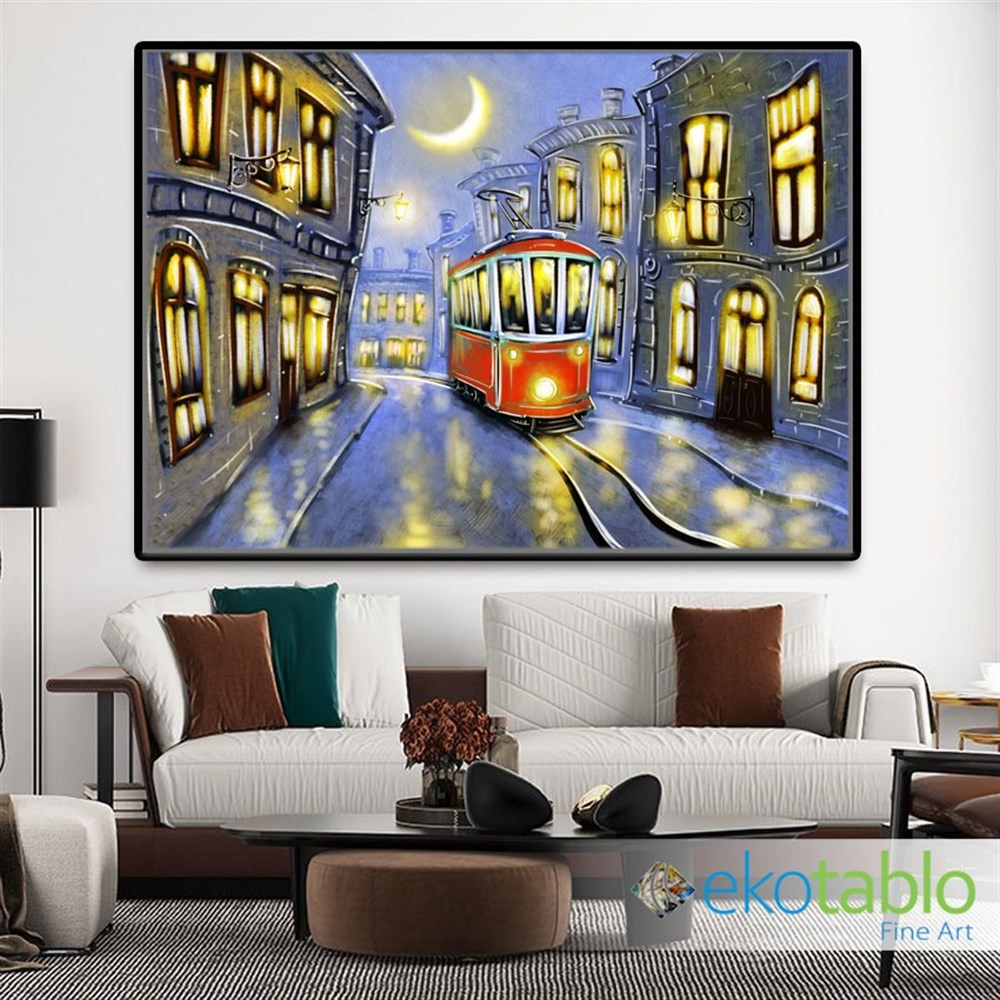 Ay Işığı ve Tramvay Kanvas Tablo image