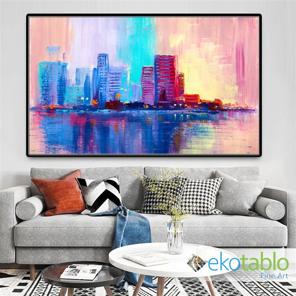 Deniz Şehir ve Renk Fonları Kanvas Tablo main variant image
