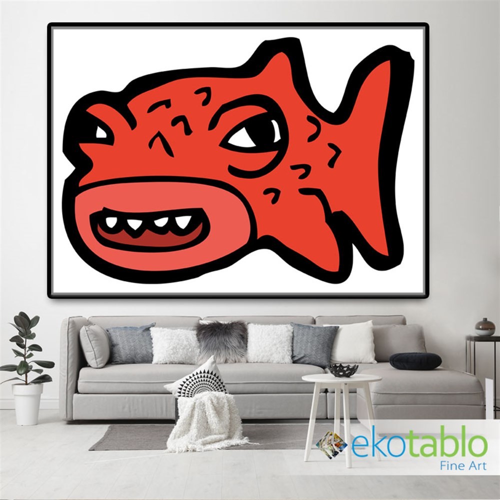 Komik Suratlı Kırmızı Balık Kanvas Tablo