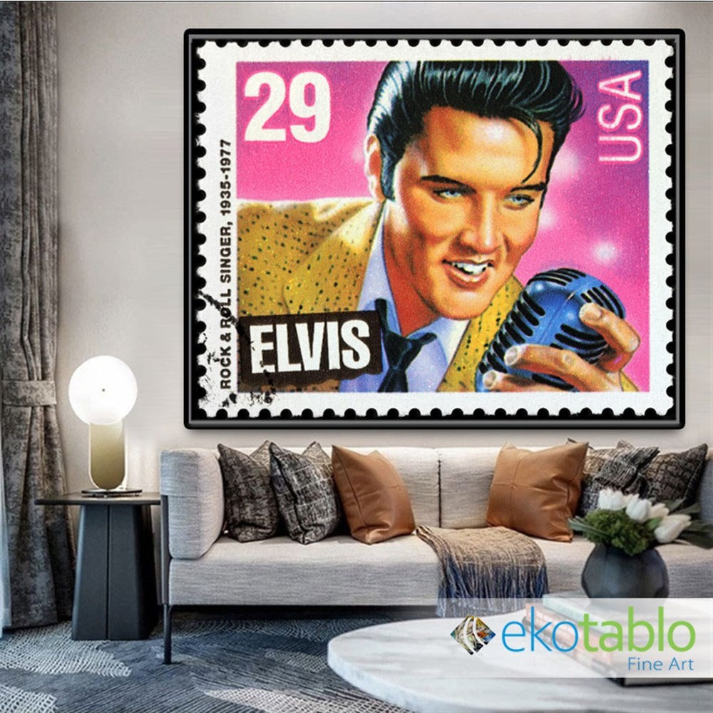 Şarkı Söyleyen Elvis Pulu Kanvas Tablo image
