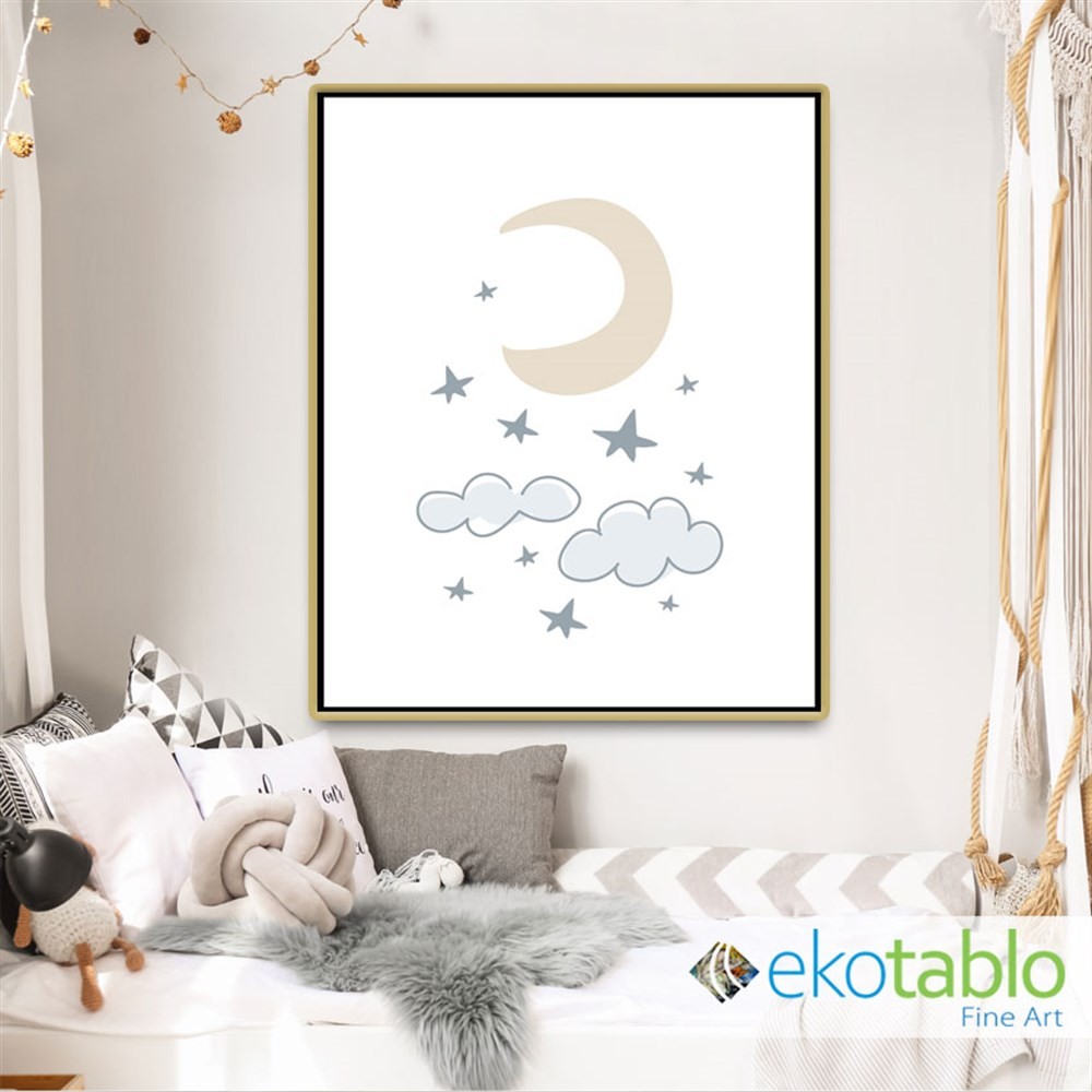 Bulutlar Yıldızlar ve Ay Kanvas Tablo main variant image