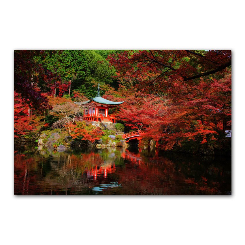 Japon Kırmızı Ağaçlar Manzarası Kanvas Tablo