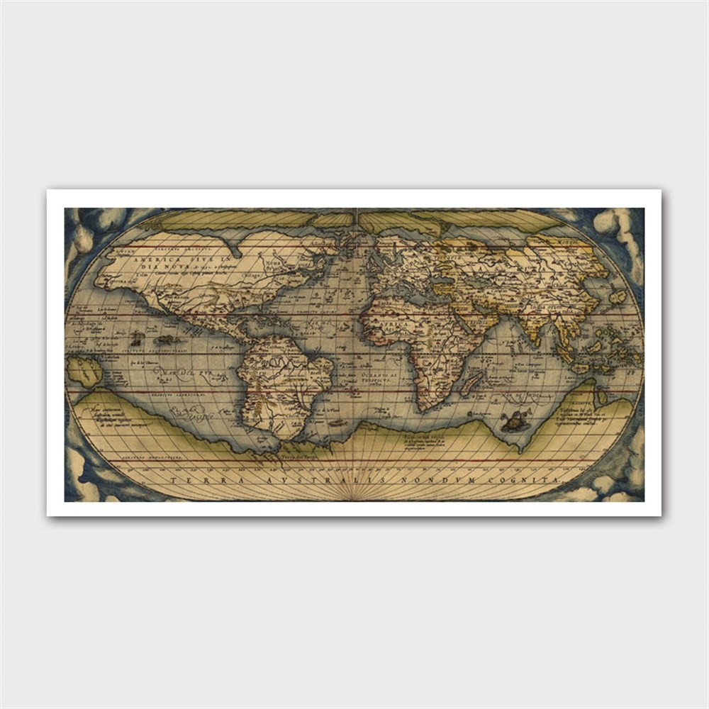 Eski Tip Oval Dünya Haritası Kanvas Tablo