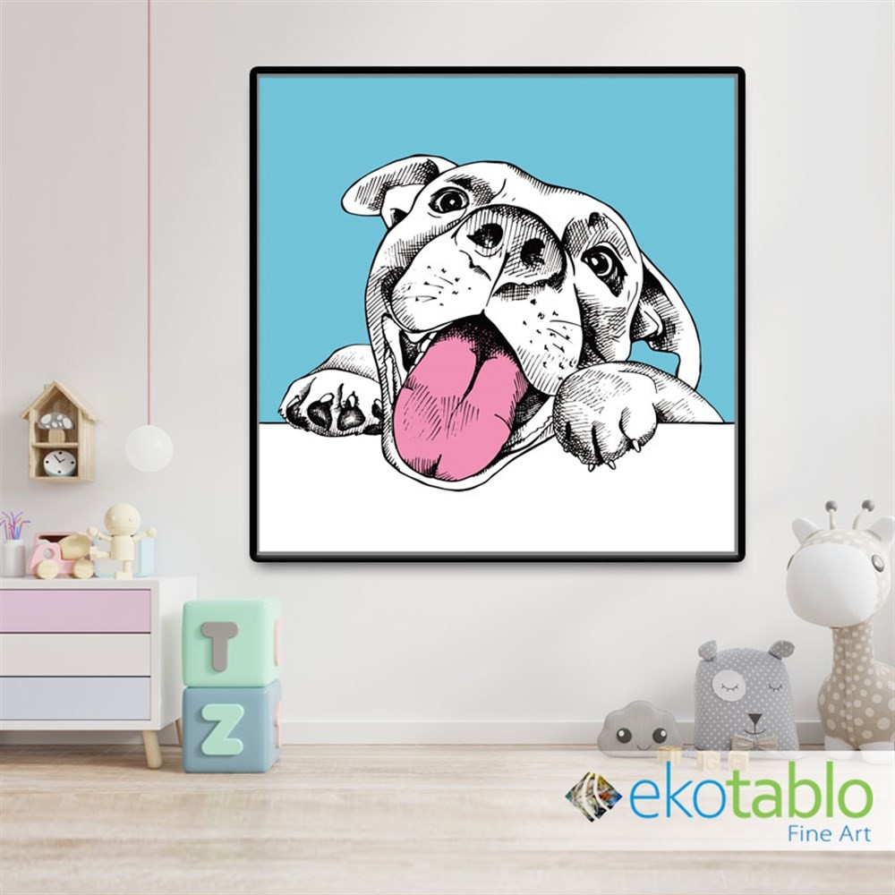 Dil Çıkaran Mutlu Köpek Kanvas Tablo