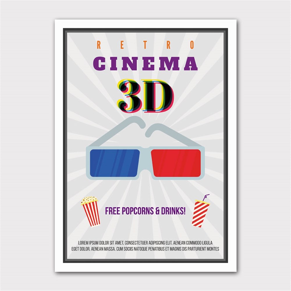 3D Retro Cinema Afişi Kanvas Tablo