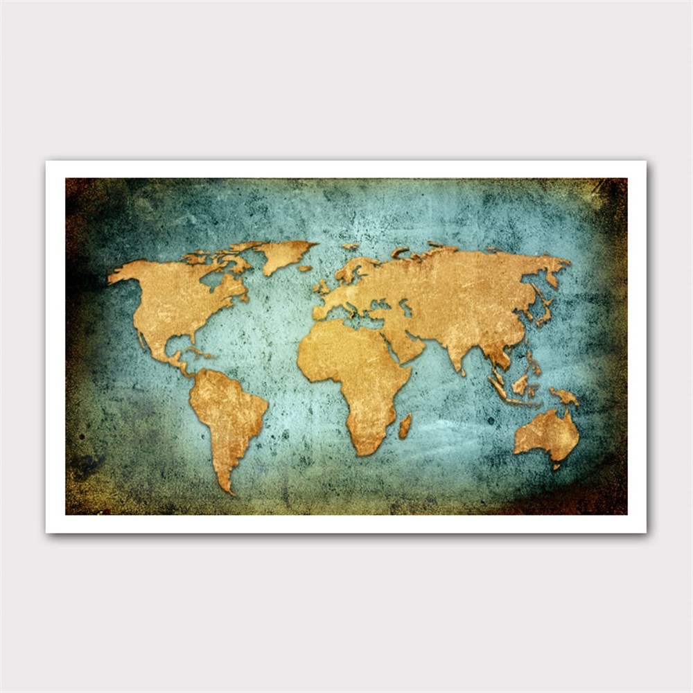 Eskitilmiş Dünya Haritası Kanvas Tablo