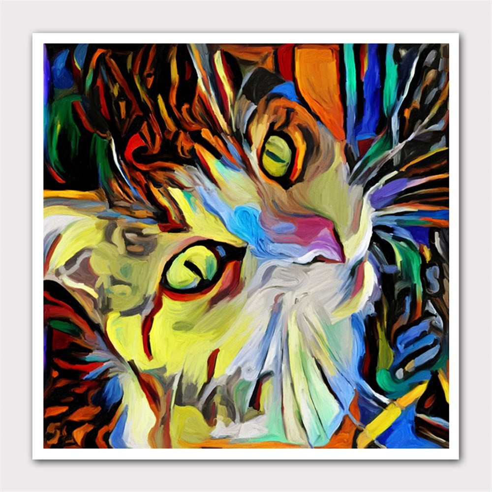 Suluboya Alacalı Kedi Yüzü Kanvas Tablo