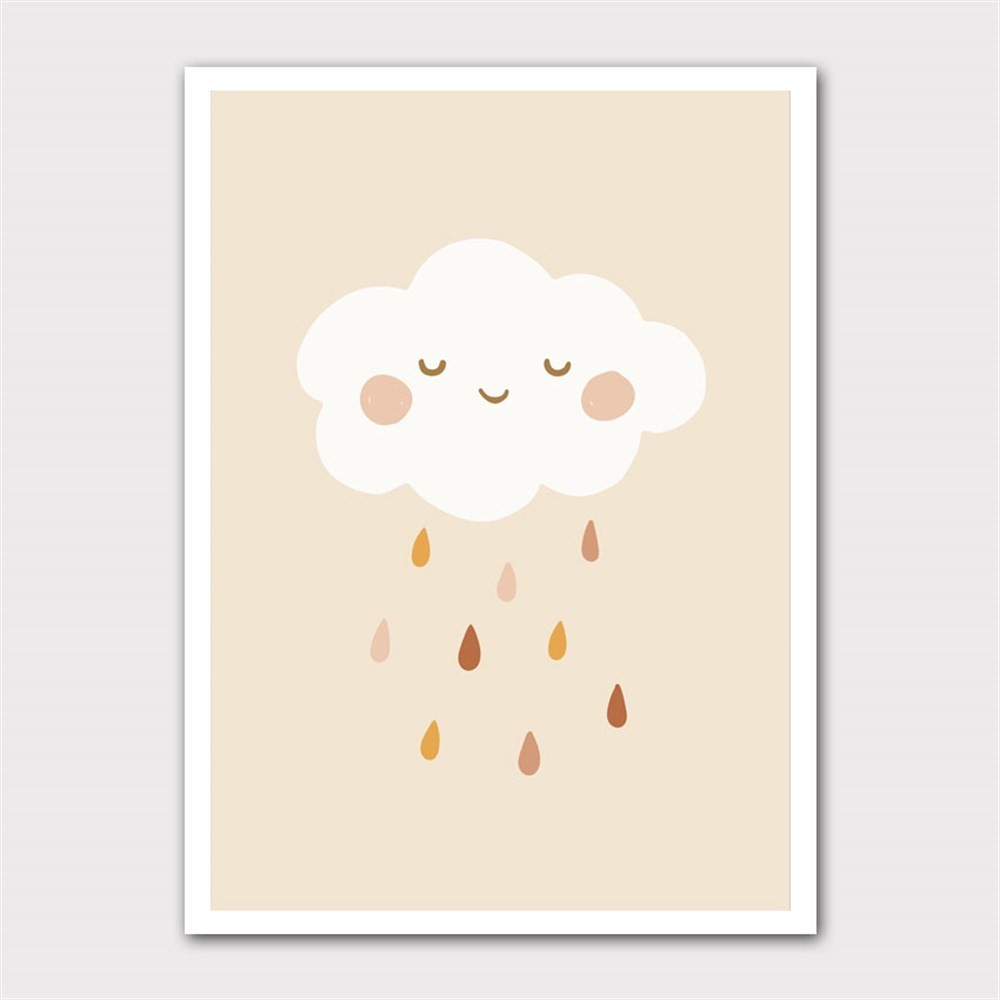 Yağmur Yağdıran Sevimli Bulut Kanvas Tablo