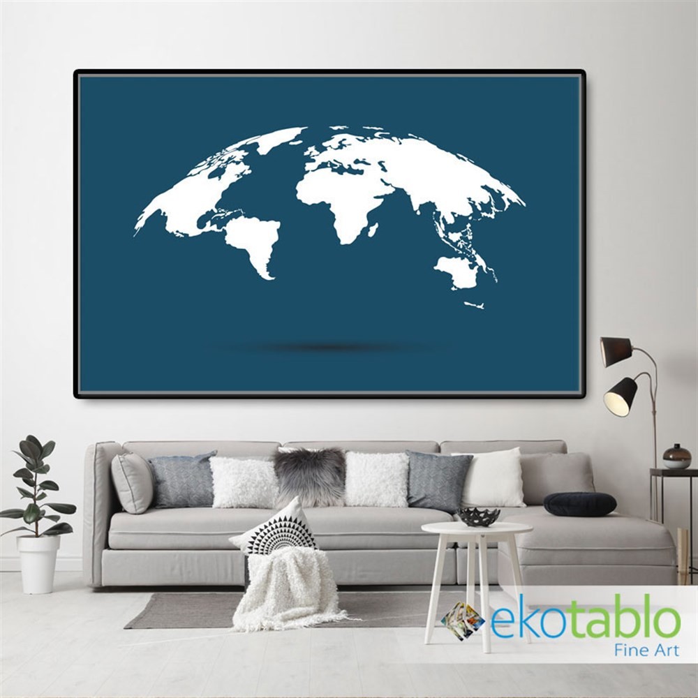 Mavi Fonlu Yarımküre Dünya Haritası Kanvas Tablo main variant image