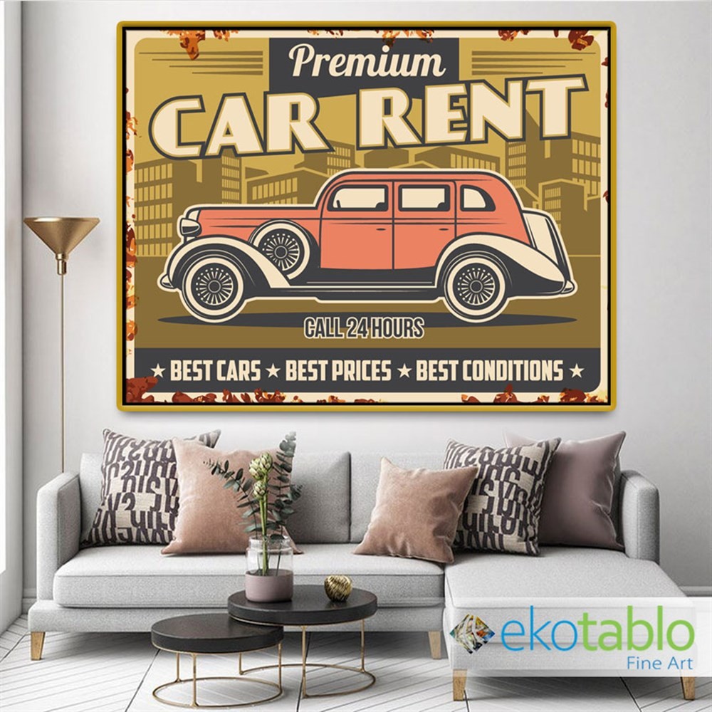 Premium Car Rent Retro Kanvas Tablo