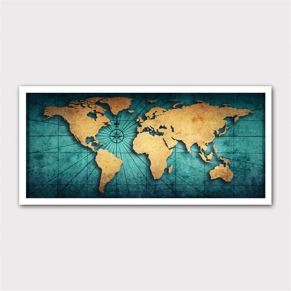 Sarı Yeşil Dünya Haritası Kanvas Tablo