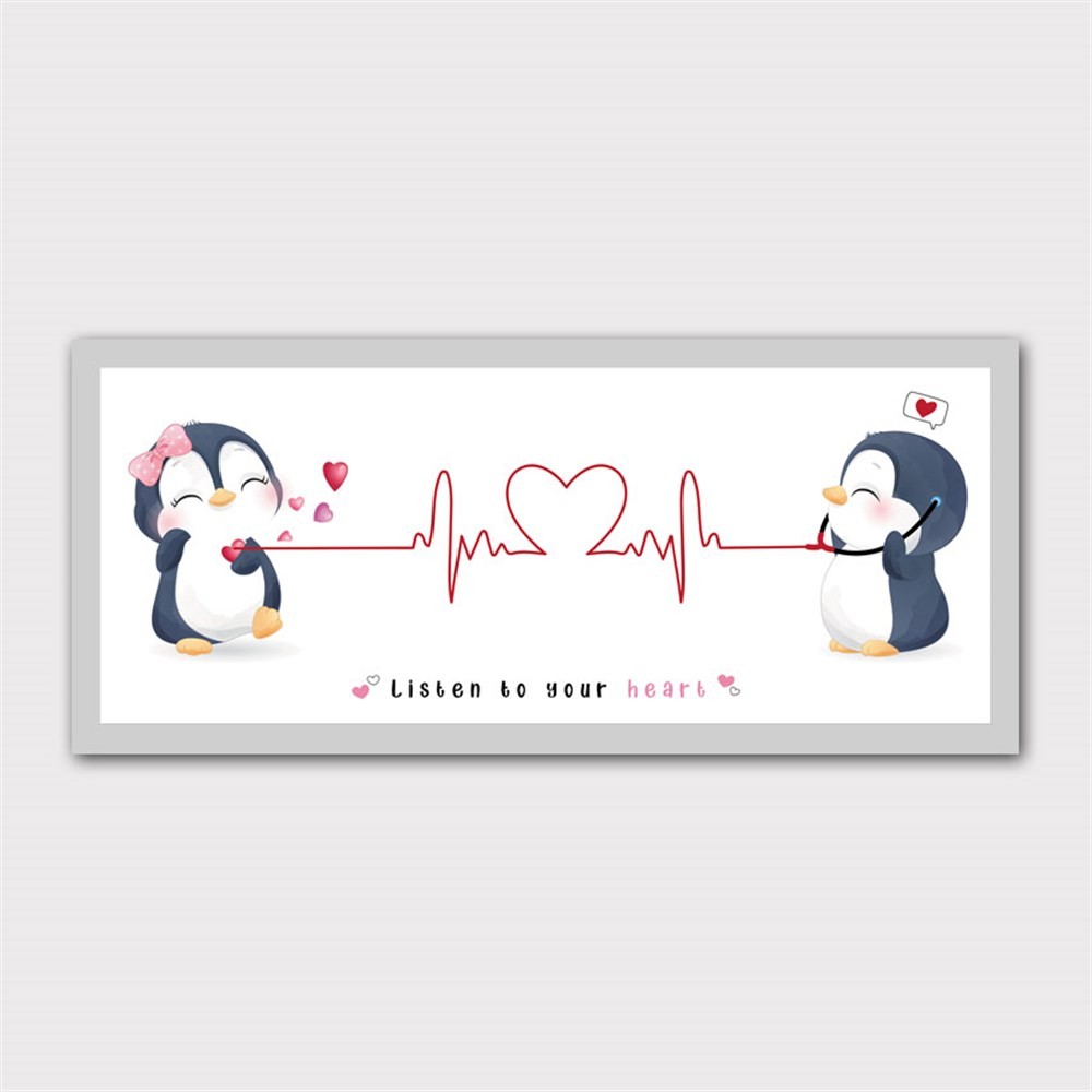 Penguenler Kalp Atışı Kanvas Tablo