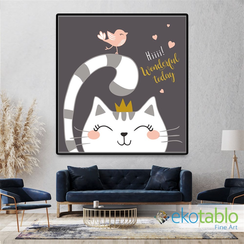 Prenses Kedi ve Kuş Kanvas Tablo main variant image