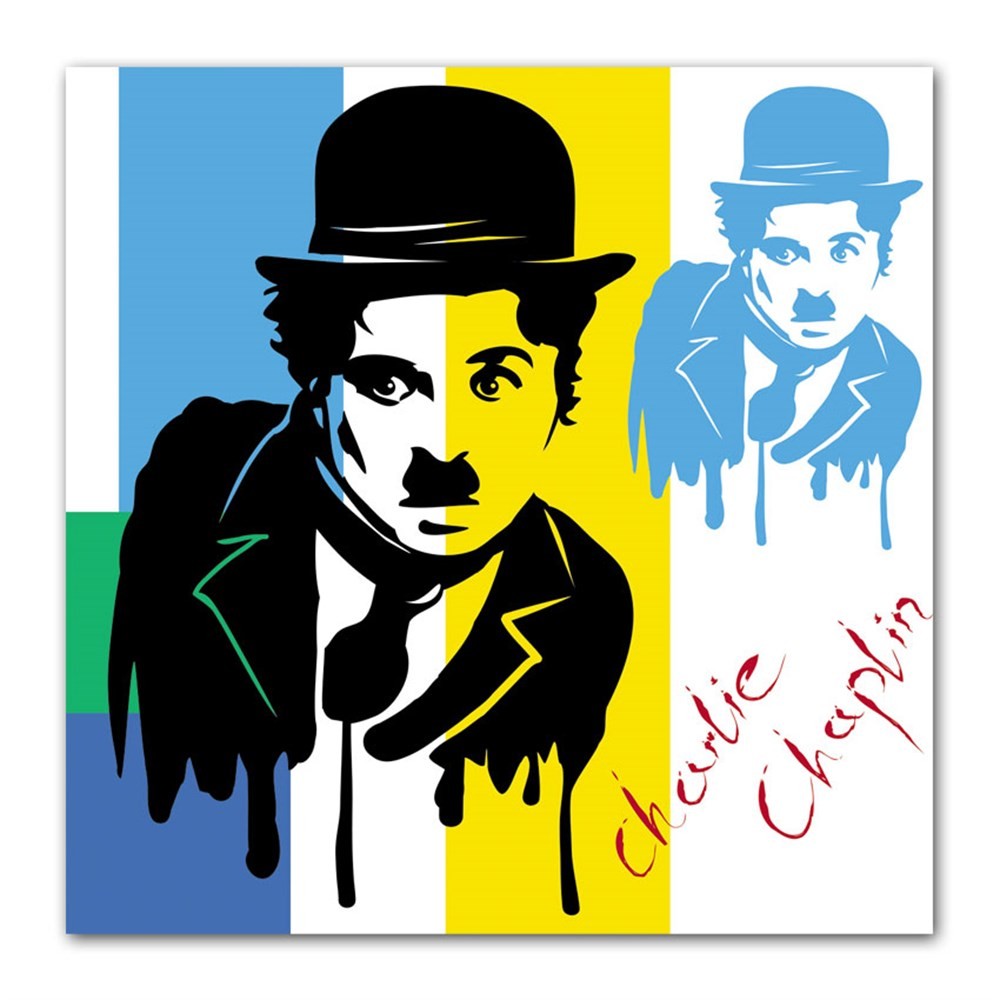 Mavi Sarı Fonlu Chaplin Kanvas Tablo