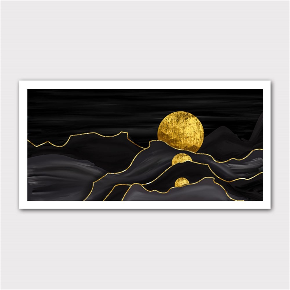 Soyut Altın Ay Panaromik Kanvas Tablo