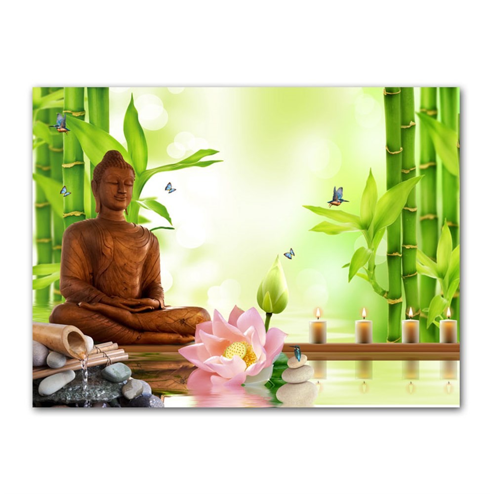 Buddha Kelebekler ve Çiçek Kanvas Tablo