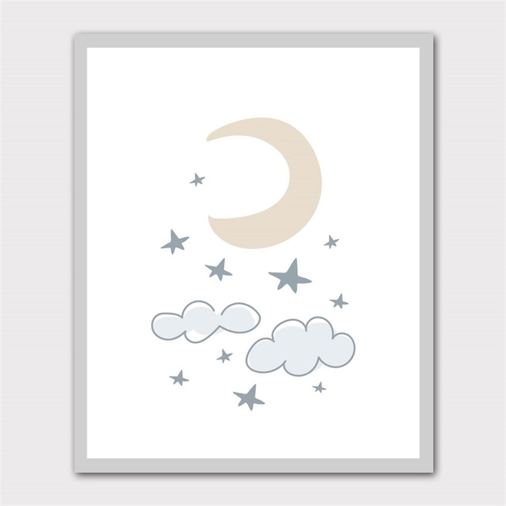 Bulutlar Yıldızlar ve Ay Kanvas Tablo