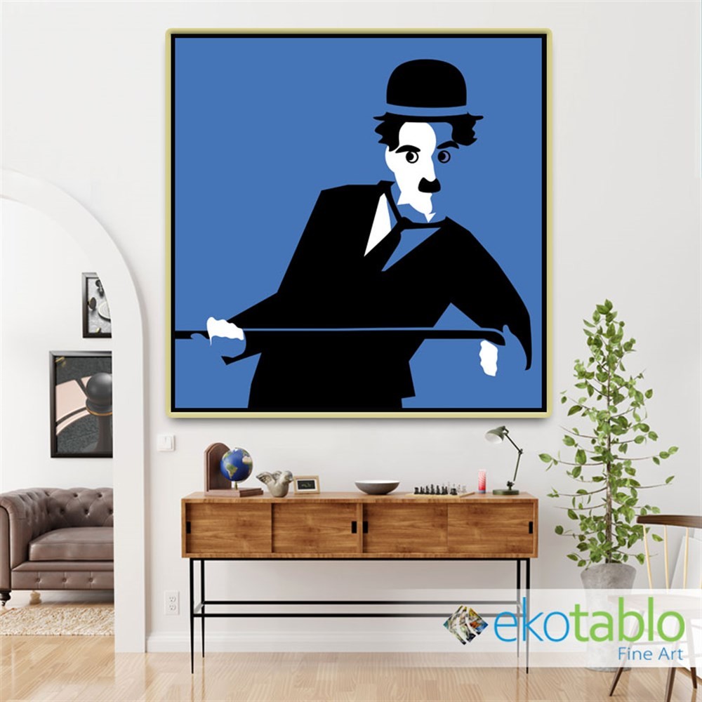Mavi Chaplin Baston Yana Kanvas Tablo