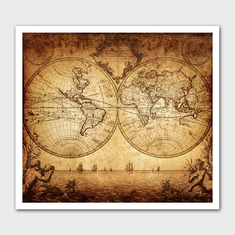Dürbün Göz Antik Dünya Haritası Kanvas Tablo