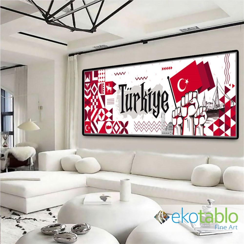 Kırmızı Beyaz Türkiye Panaromik Kanvas Tablo
