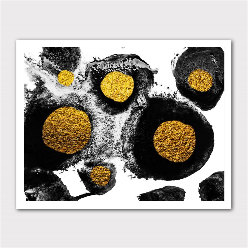 Soyut Gold Siyah Halkalar Kanvas Tablo