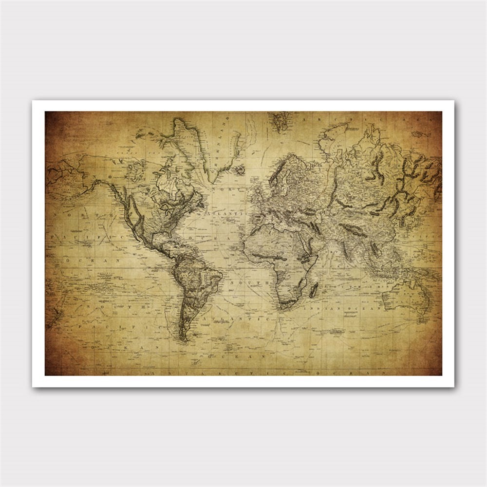 Karakalem Dünya Haritası Kanvas Tablo