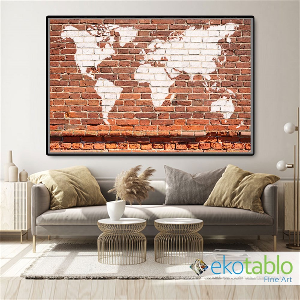 Duvara Boyanmış Dünya Haritası Kanvas Tablo main variant image
