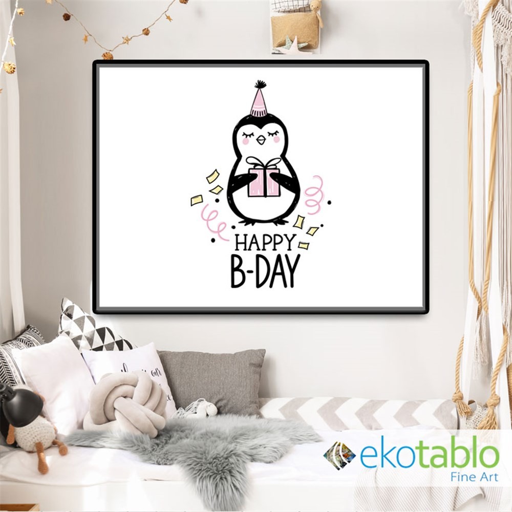 Happy B-day Penguin Kanvas Tablo main variant image