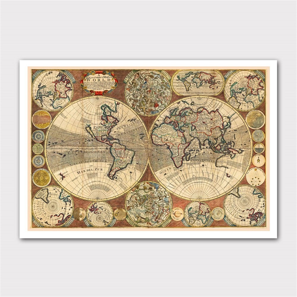 Küreler İçinde Haritalar Kanvas Tablo