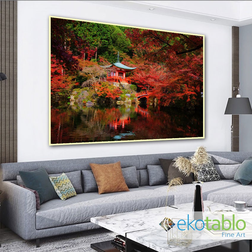 Japon Kırmızı Ağaçlar Manzarası Kanvas Tablo image