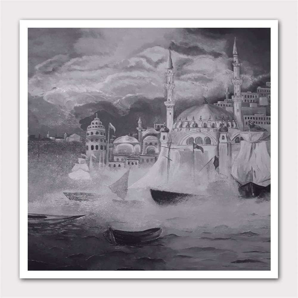 Eski İstanbul ve Tekneler Kanvas Tablo