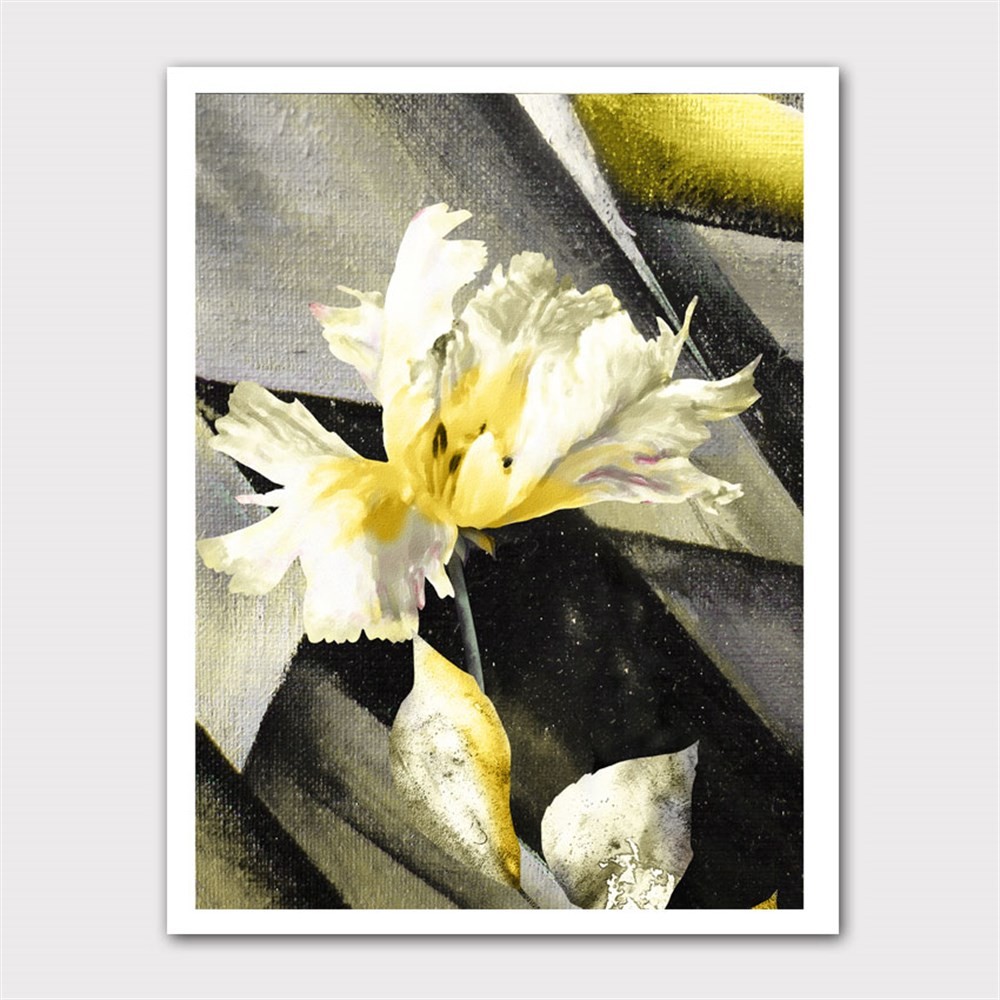 Sarı Yapraklı Beyaz Çiçek II Kanvas Tablo