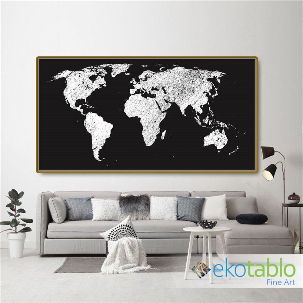 Siyah Beyaz Dünya Haritası Kanvas Tablo main variant image