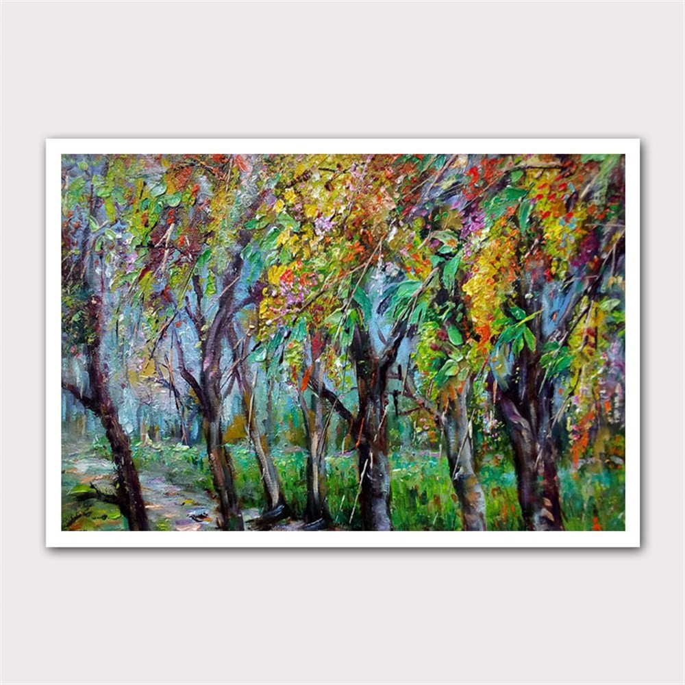 Renkli Çiçekli Ağaçlar Ormanı Kanvas Tablo