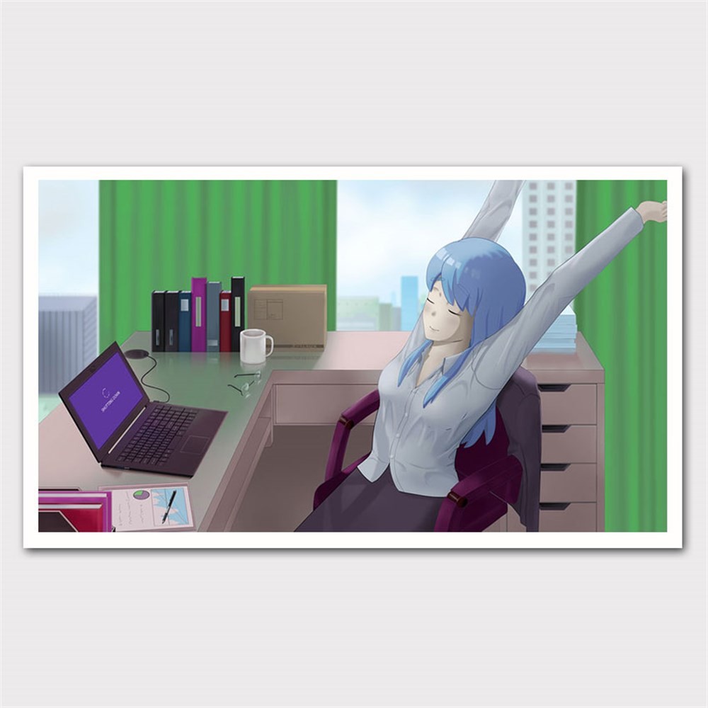 Ofiste Sabahlayan Kadın Anime Kanvas Tablo