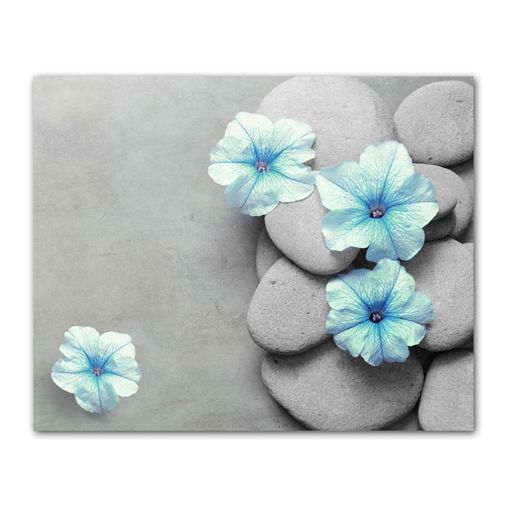 Gri Taşlar ve Mavi Çiçekler Kanvas Tablo