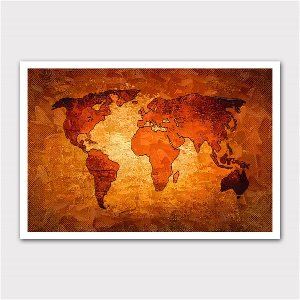 Kırmızı Dünya Haritası Kanvas Tablo