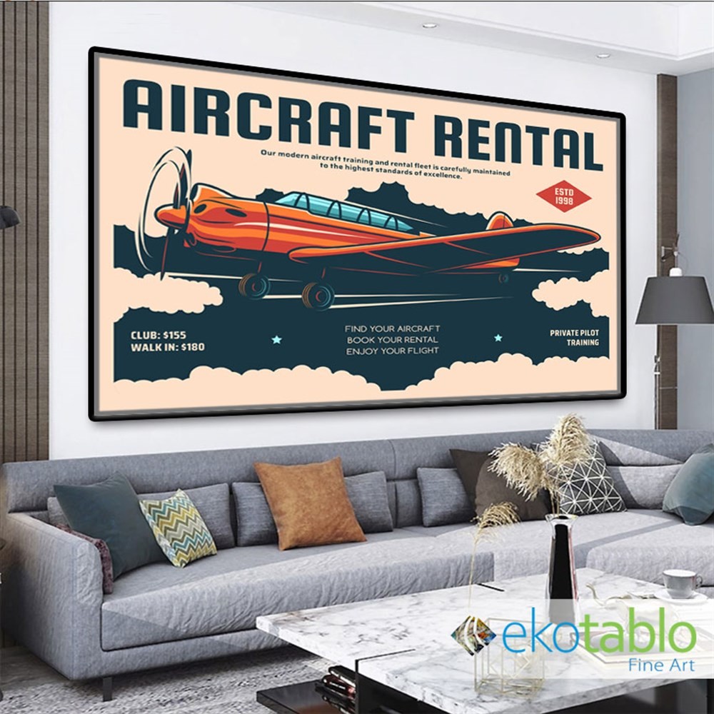 Retro Aircraft Rental Tabelası Kanvas Tablo main variant image