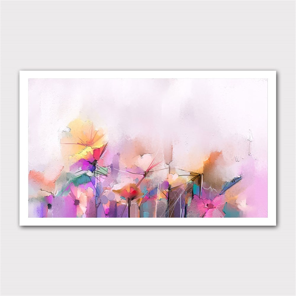 Pembe Turuncu Çiçekler Abstract Kanvas Tablo