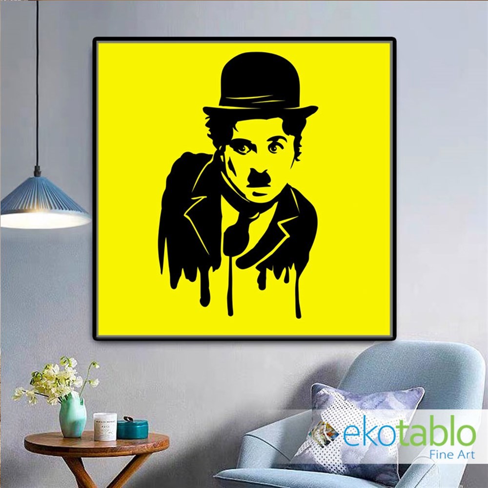 Sarı Fonlu Chaplin Kanvas Tablo