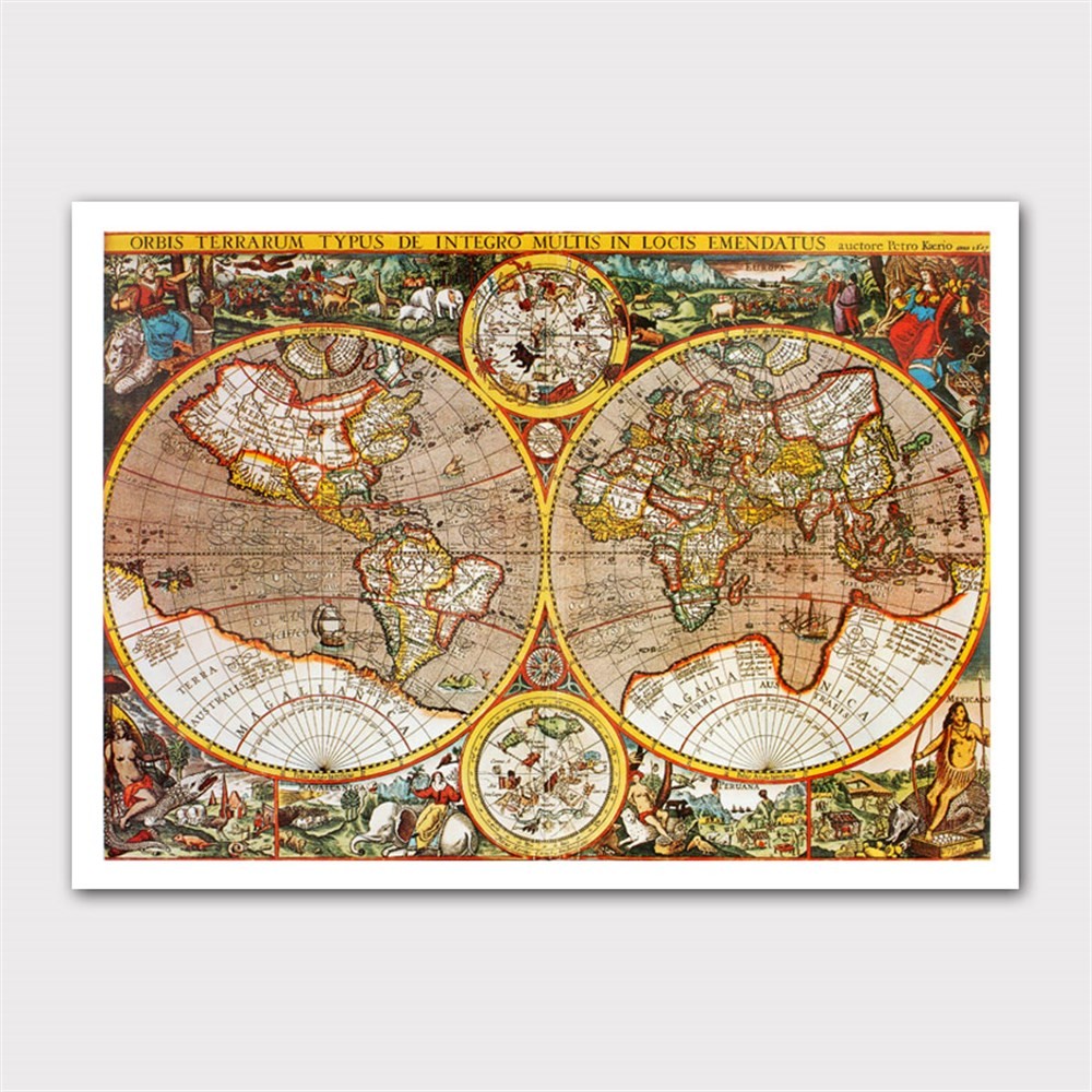 Renkli Dürbün Göz Latince Dünya Haritası Kanvas Tablo