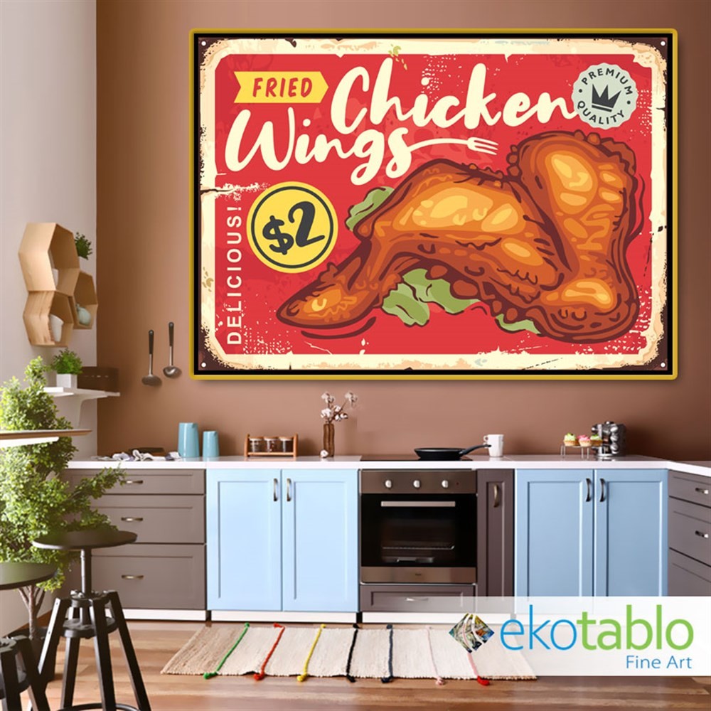 Retro Fried Chicken Wings Kanvas Tablo image