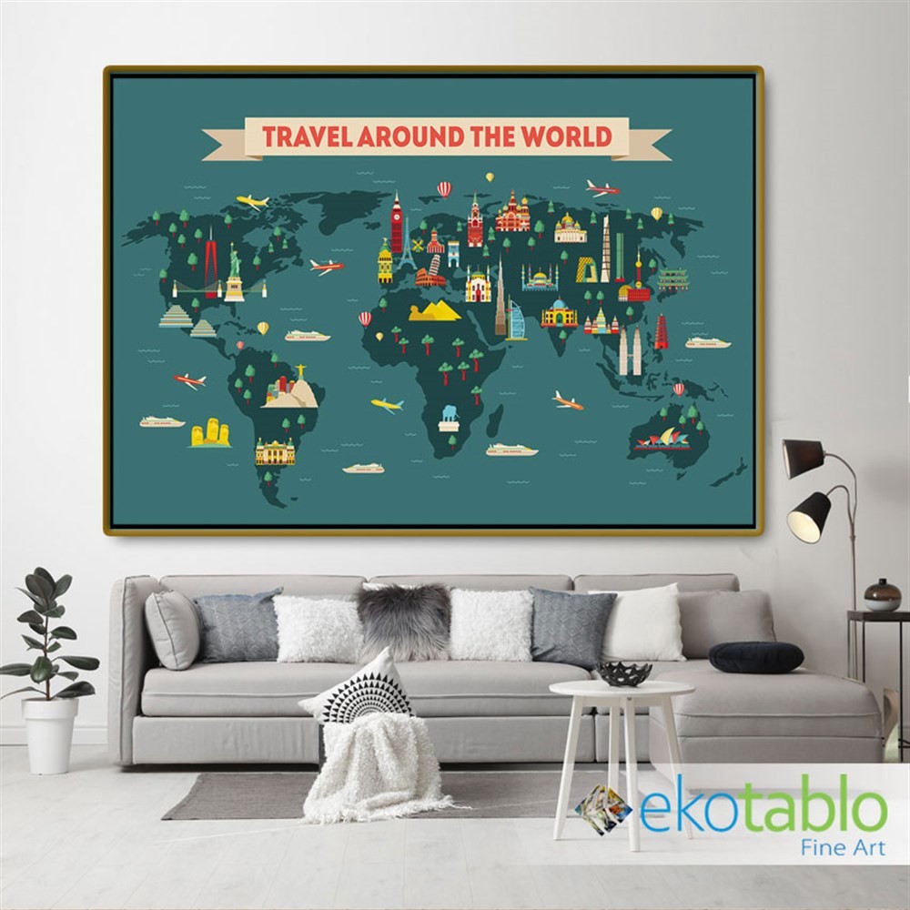 Dünya Haritası Turistik Yerler Kanvas Tablo main variant image
