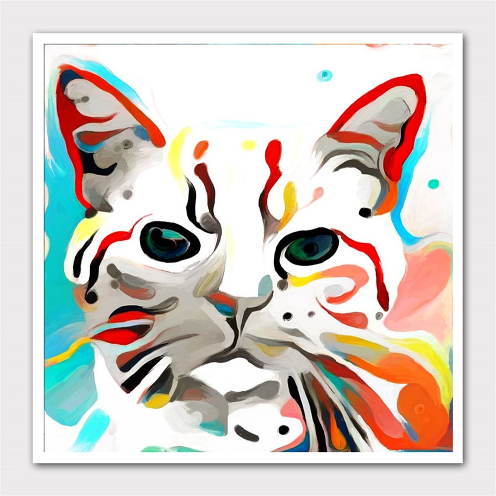 Karma Renkli Kedi Yüzü Kanvas Tablo