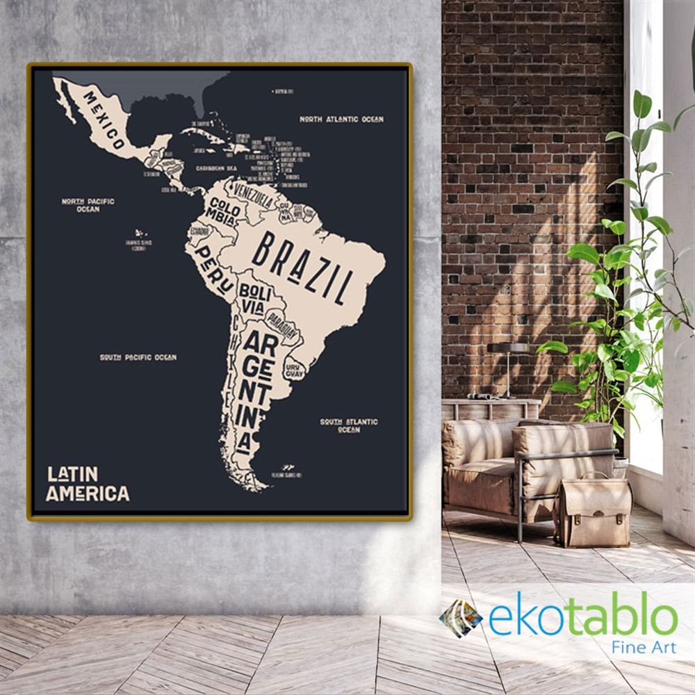 Güney Amerika Ülkeleri Haritası Kanvas Tablo