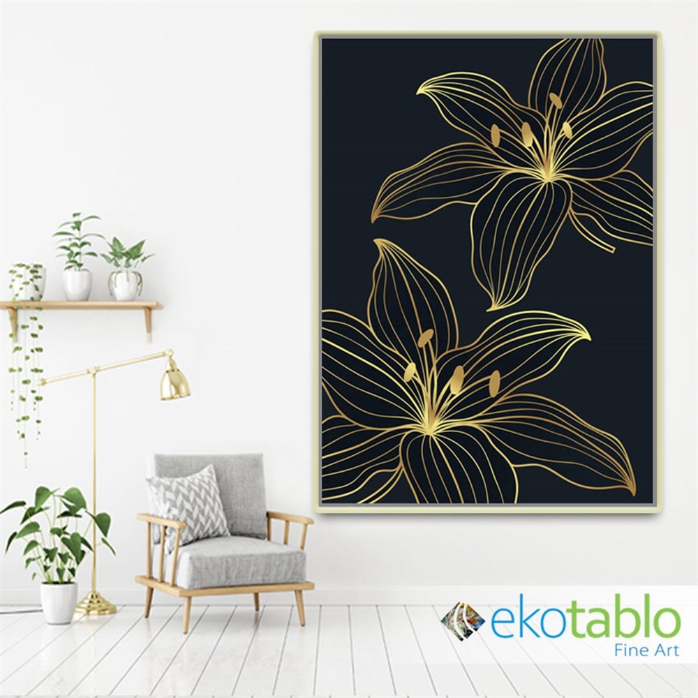 Soyut Altın Çiçekler Kanvas Tablo image
