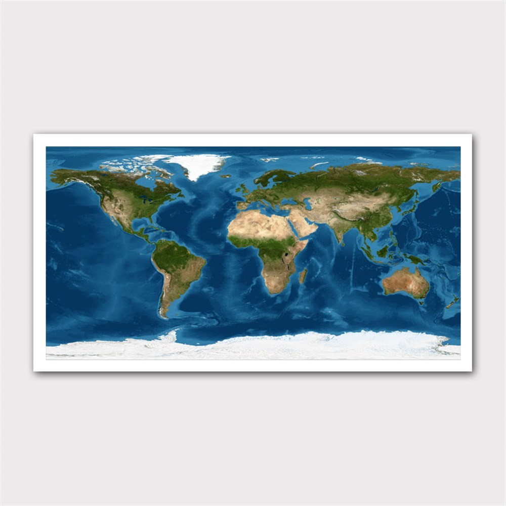 Renkli Dünya Fiziki Haritası Kanvas Tablo