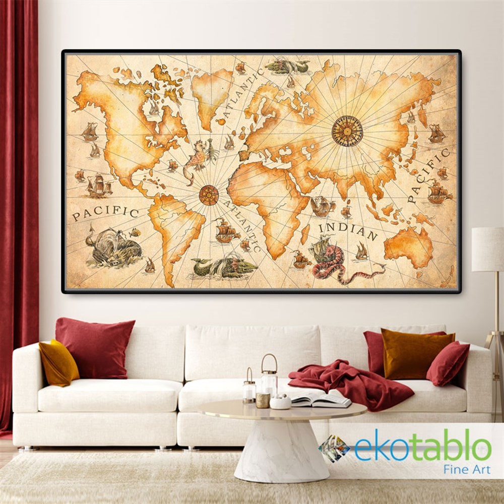 Okyanus Adları ve Dünya Haritası Kanvas Tablo main variant image