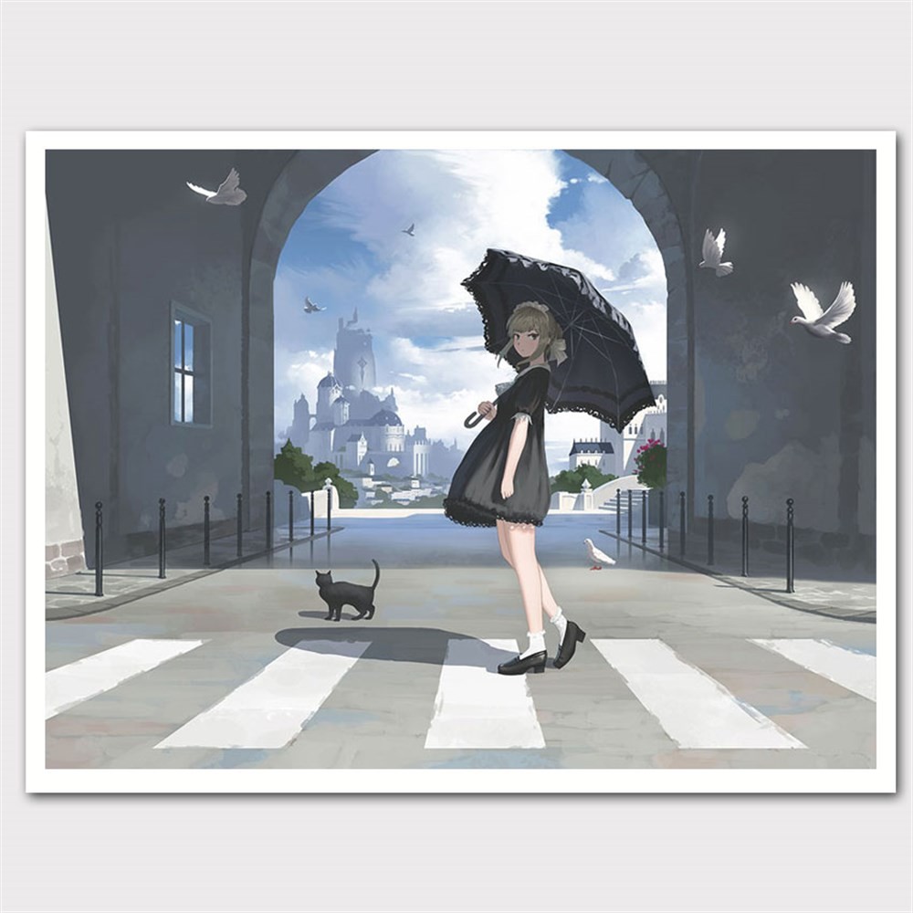 Siyah Şemsiyeli Genç Kız Anime Kanvas Tablo
